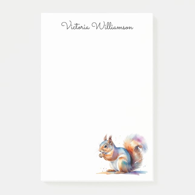 Red Squirrel Watercolor Wildlife Personalized Post-it Notes (Front)