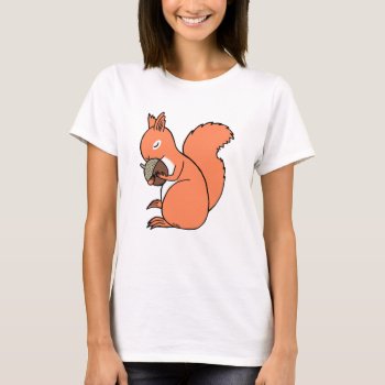 Red Squirrel With Acorn  Cute Squirrel Graphic T-shirt by MiKaArt at Zazzle