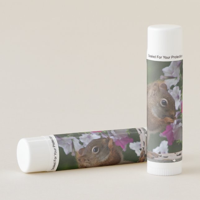 Red Squirrel with Petunia Flowers Lip Balm (Front)