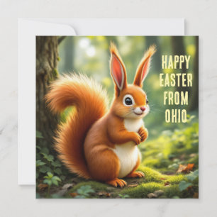 Red squirrel with rabbit ears holiday card