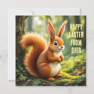 Red squirrel with rabbit ears holiday card