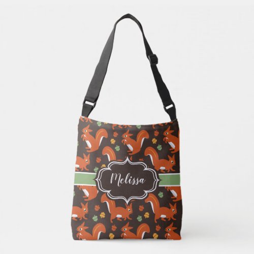 Red Squirrels and Acorns Custom Name Crossbody Bag