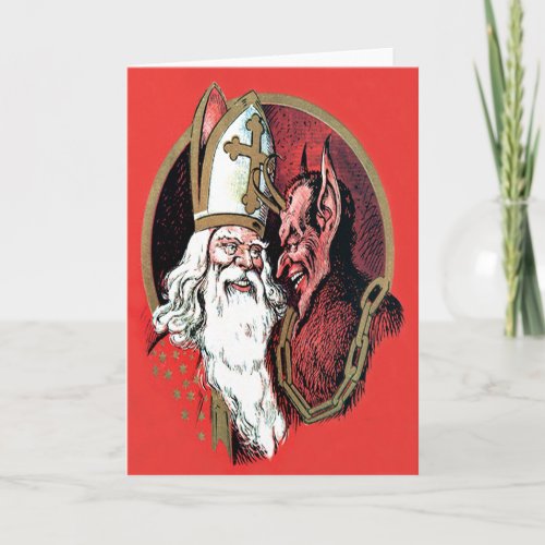 Red St Nicholas Krampus Holiday Card