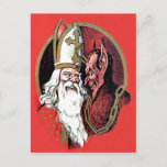 Red St Nicholas Krampus Postcard