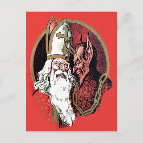 Red St Nicholas Krampus Postcard