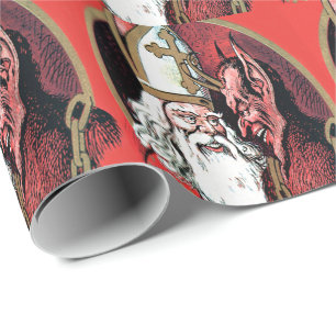 Red St Nicholas Krampus Wrapping Paper