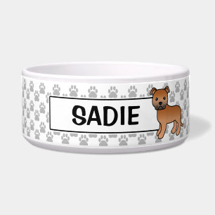 Red Staffordshire Bull Terrier And Name Bowl