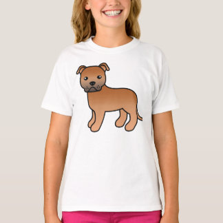 Red Staffordshire Bull Terrier Cartoon Dog T-Shirt