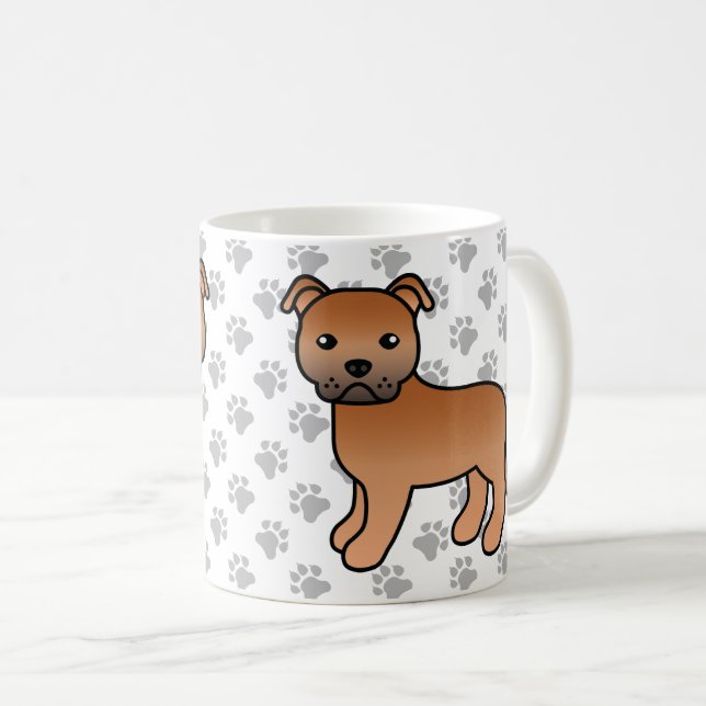 Red Staffordshire Bull Terrier Cute Cartoon Dog Coffee Mug (Front Right)