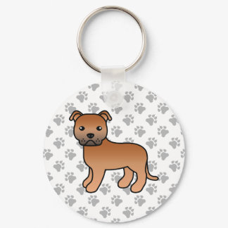 Red Staffordshire Bull Terrier Cute Cartoon Dog Keychain
