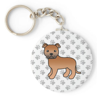 Red Staffordshire Bull Terrier Cute Cartoon Dog Keychain
