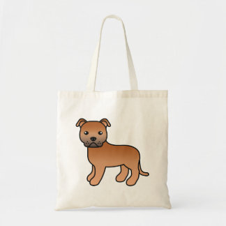 Red Staffordshire Bull Terrier Cute Cartoon Dog Tote Bag