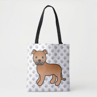 Red Staffordshire Bull Terrier Cute Cartoon Dog Tote Bag