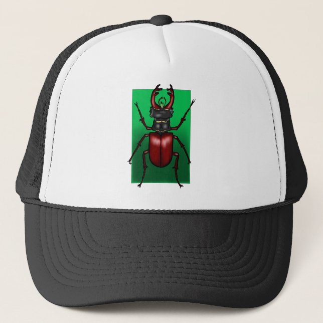Red Stag Beetle Illustration Trucker Hat (Front)
