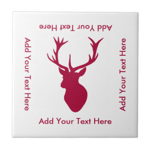 Red Stag Head Christmas or Stag Party Ceramic Tile