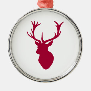 Red Stag Head Christmas or Stag Party Metal Ornament
