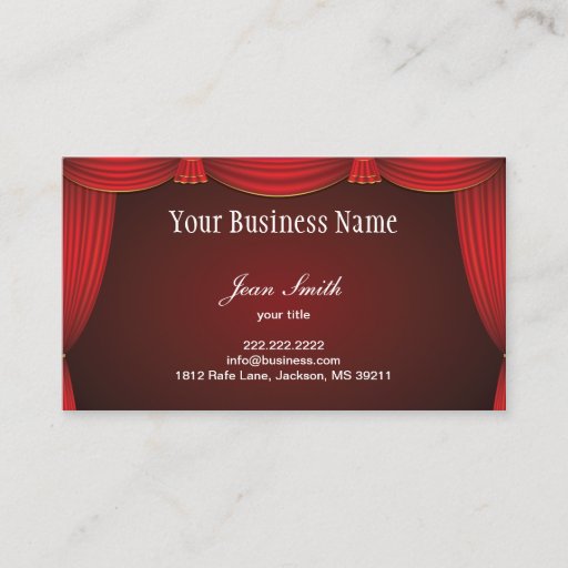 Customizable Red Stage Curtain Business Card
