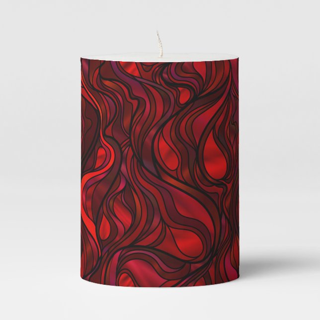 Red Stained Glass Abstract Pillar Candle (Front)