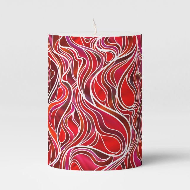 Red Stained Glass Abstract Pillar Candle (Front)
