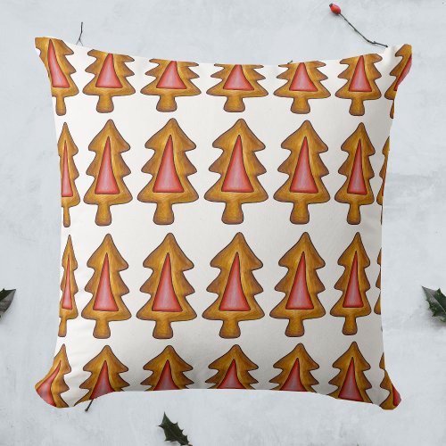 Red Stained Glass Christmas Tree Cookie Holiday Throw Pillow