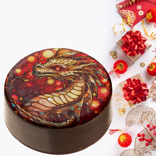 Red Stained Glass Style Chinese New Year of Dragon Chocolate Covered Oreo