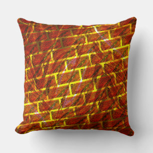 Red stained, graze, golden grating or brick effect throw pillow