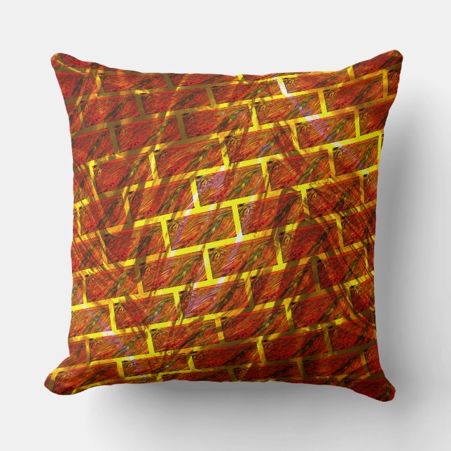 Red stained, graze, golden grating or brick effect throw pillow (Front)