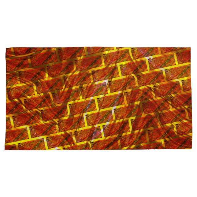 Red stained, scratched, gold grid or brick effect? pillow case (Front-Right)