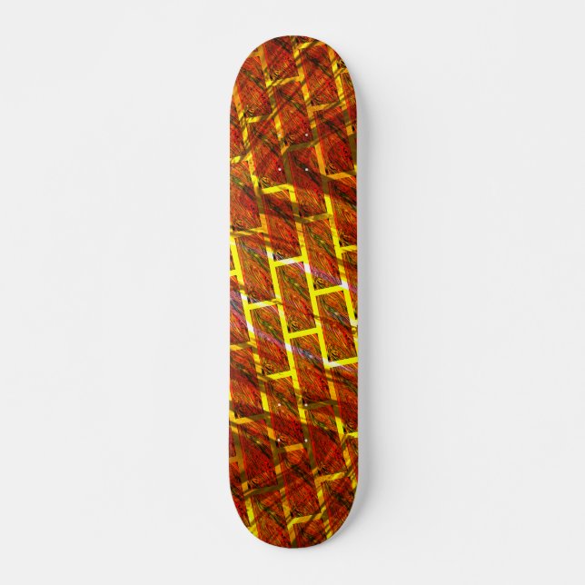 Red stained, scratched, gold grid or brick effect? skateboard (Front)
