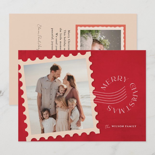 Red Stamp 2 Photo Christmas Holiday Card (Front/Back)