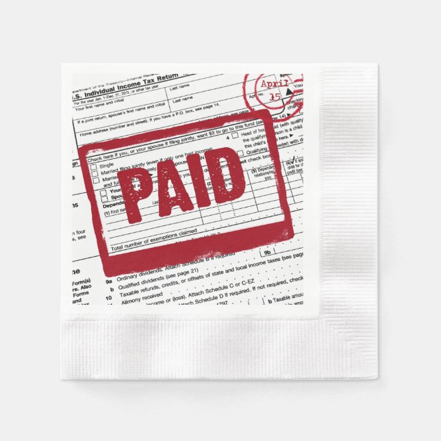 red stamp paid sign on income tax form napkins (Front)