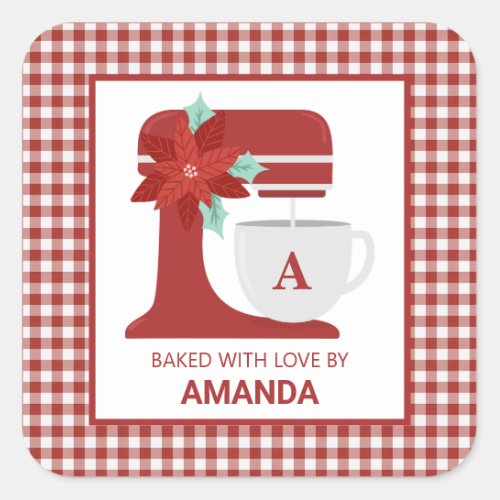 Red Stand Mixer Baking  Monogram   Christmas Square Sticker