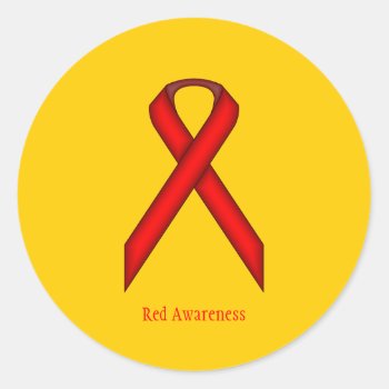 Red Standard Ribbon By Kenneth Yoncich Classic Round Sticker by KennethYoncich at Zazzle