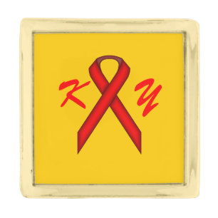 Red Standard Ribbon by Kenneth Yoncich Gold Finish Lapel Pin