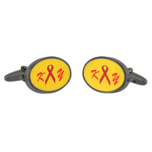 Red Standard Ribbon by Kenneth Yoncich Gunmetal Finish Cufflinks