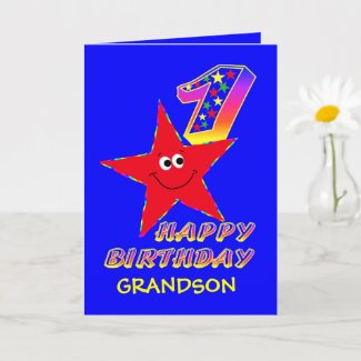Red Star 1st Birthday Cards for Grandson