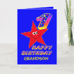 Red Star 1st Birthday Cards for Grandson<br><div class="desc">Cute little red star in blue sky carrying a star filled birthday number will bring a smile to a 1 year old and tickle their fancy. Add your grandson's name to the front to personalize this birthday greeting card. It will be a treasured keepsake for their special 1st Birthday. Original...</div>