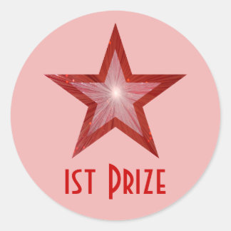 Red Star '1st Prize' round sticker pale pink