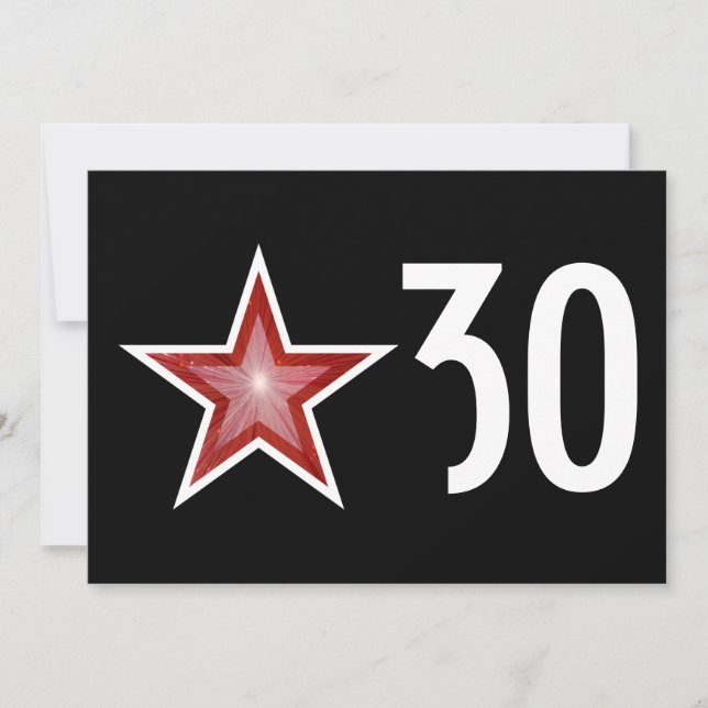 Red Star 'Age' birthday invitation black (Front)