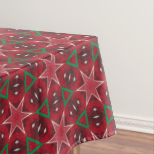 Red Star and Green Geometric Christmas Pattern Tablecloth