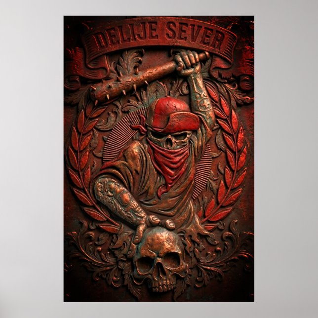 Red Star Belgrade Ultras Hooligan Embossed Poster (Front)