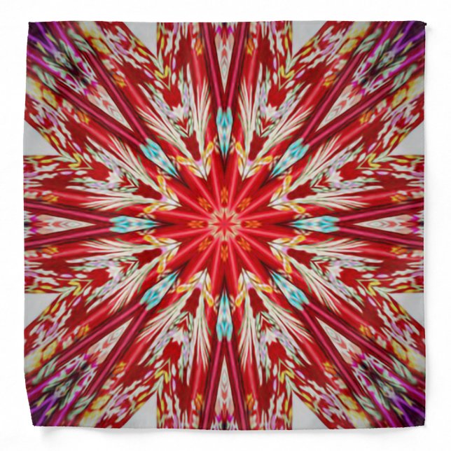 Red Star Burst Effect Mandala Design Bandana (Front)