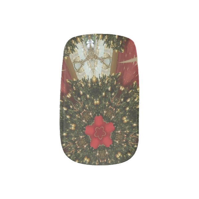 Red Star Christmas Tree Background Minx Nail Art (Left Thumb)