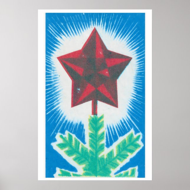 Red Star Christmas Tree Matchbox Art Print (Front)
