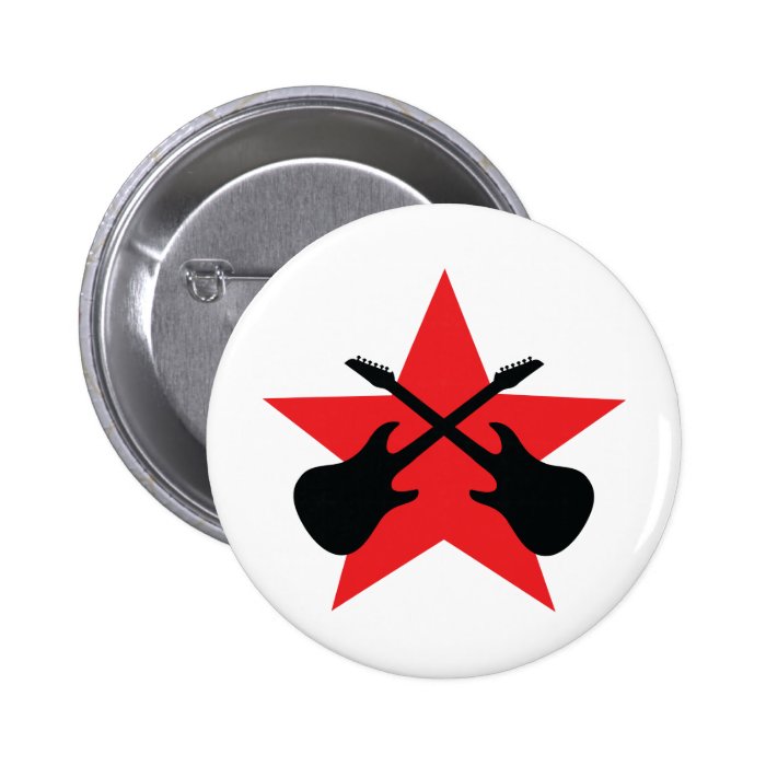 Red Star crossed guitars Pinback Buttons