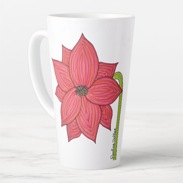 Red Star Flower Latte Mug (Left Angle)