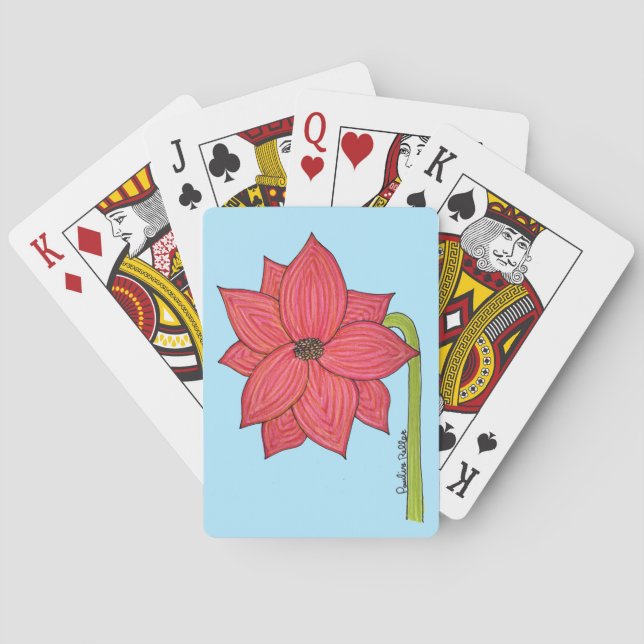 Red Star Flower with Blue background Poker Cards (Back)