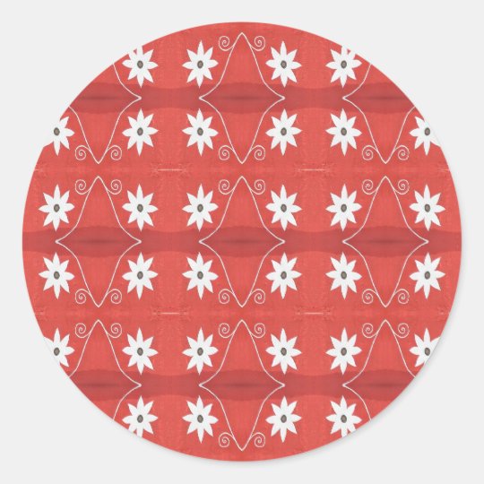 red star flowers classic round sticker