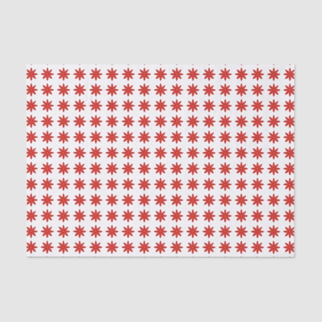 Red Star Flowers on White Pattern Tissue Paper (Front)