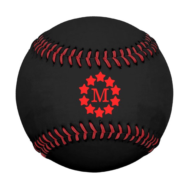 Red Star Frame Monogrammed Black Baseball (Front)